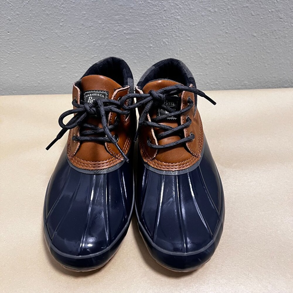 Bass Womens 8M Mandarin Duck Boots Leather Upper & Rubber Sole Navy/Brown rain